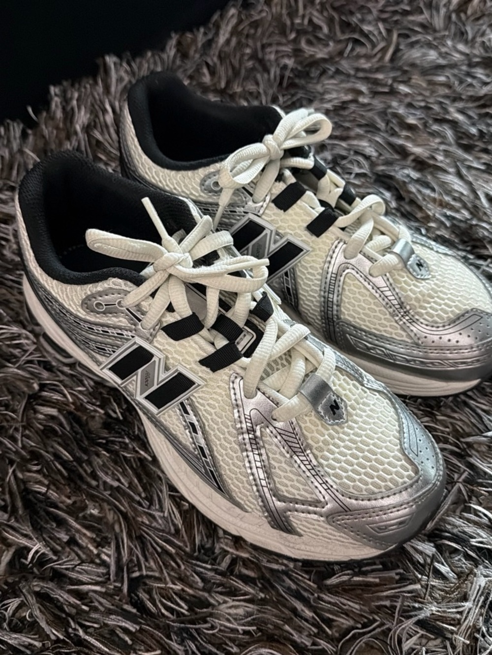 New Balance White & Silver Athletic Sneakers